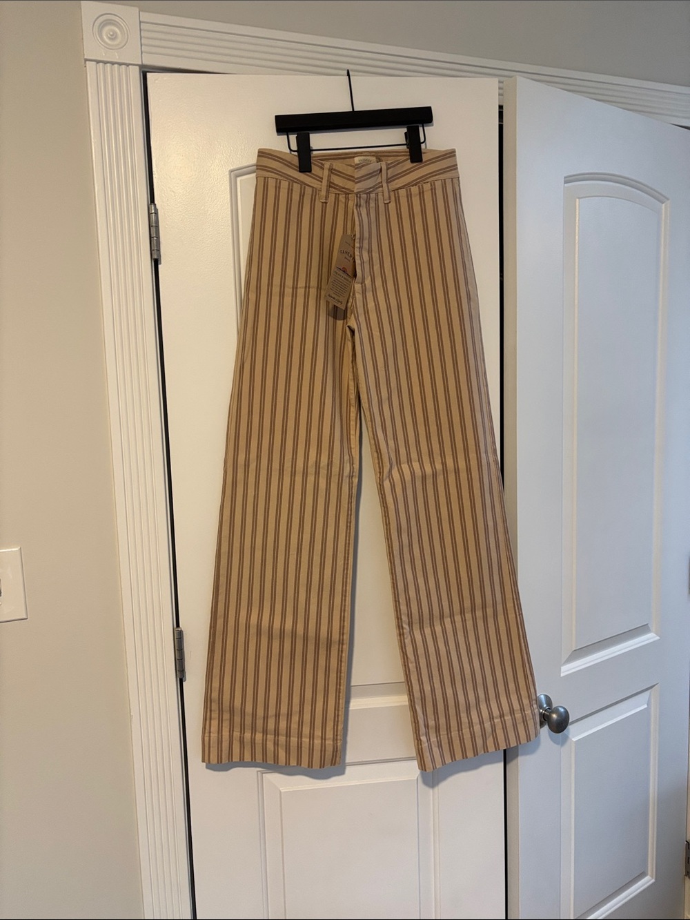 NWT FAHERTY Tan and Brown Striped Twill Wide Leg Pants